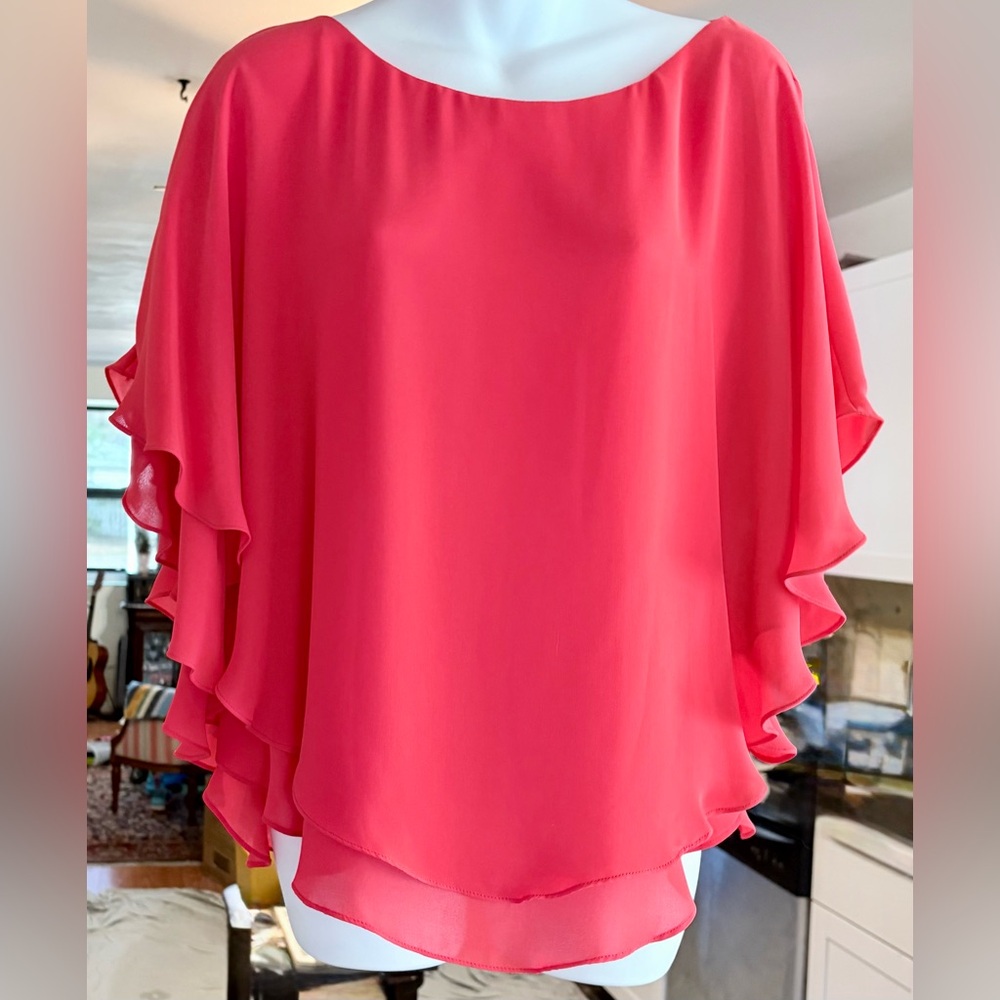 Gianni Bini blouse top perfect orange color sz M check out the flowing sleeves